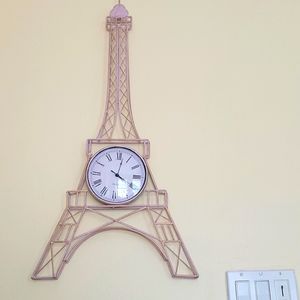 Pink Paris Effiel tower clock wall